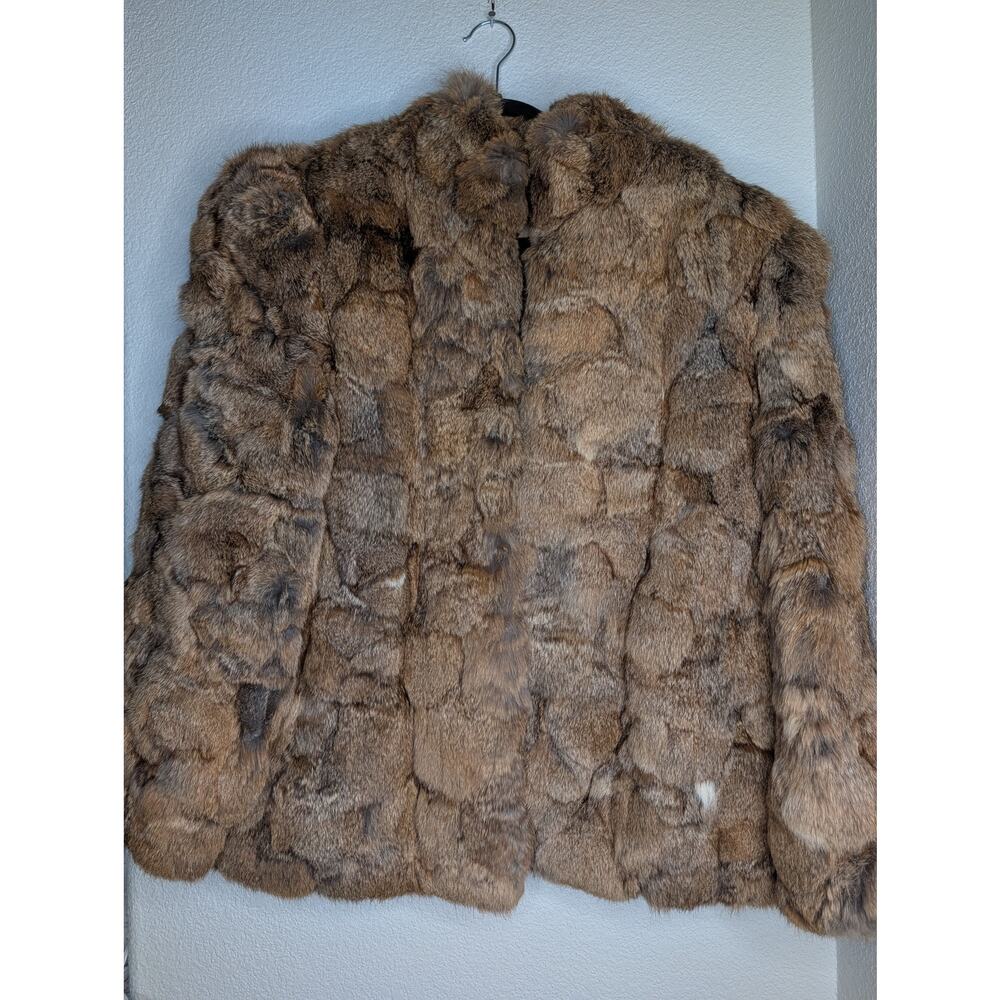 VTG 100% Brown Rabbit Fur Patchwork Coat M Mob Wife Festival Burning Man Chic